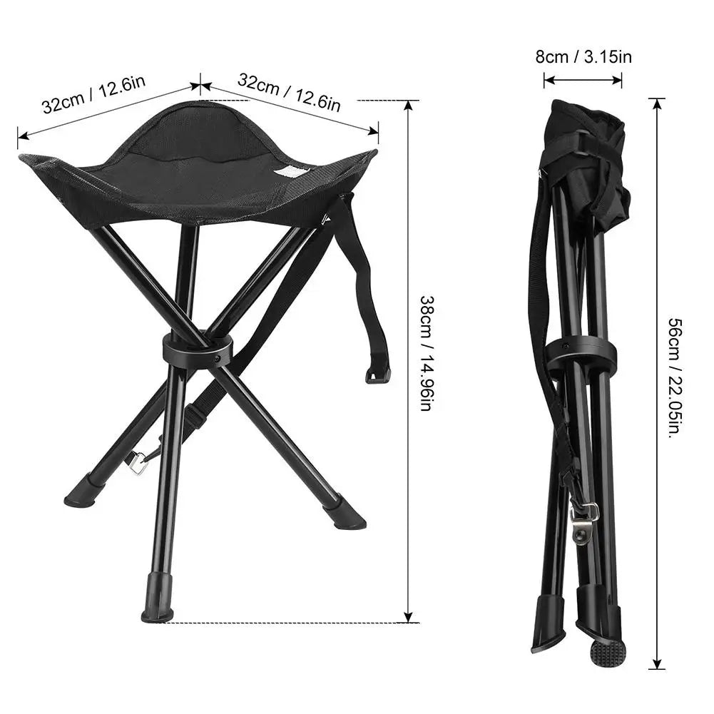 Portable Tripod Stool Folding Chair With Carrying Case, 28x28x36cm