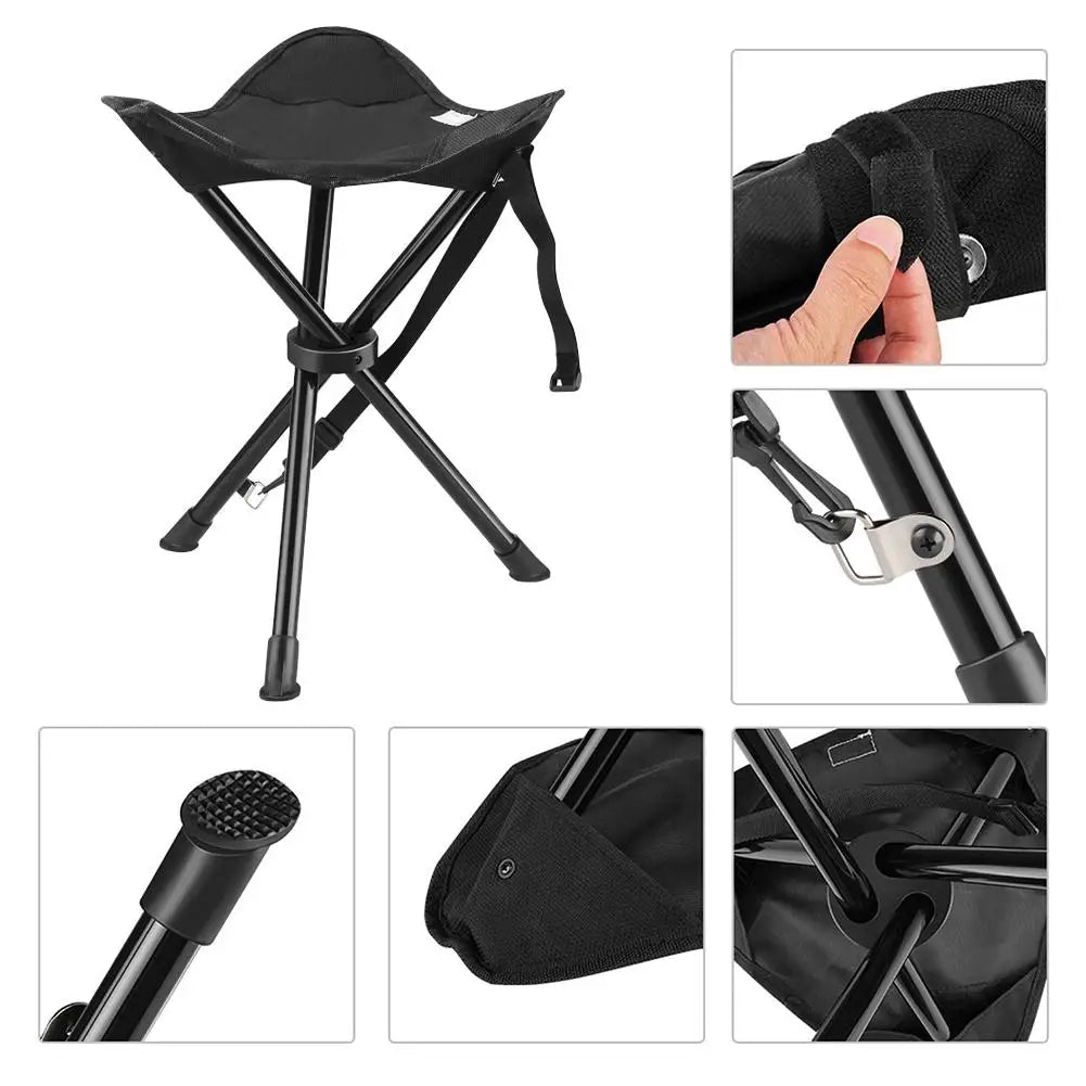 Portable Tripod Stool Folding Chair With Carrying Case, 28x28x36cm