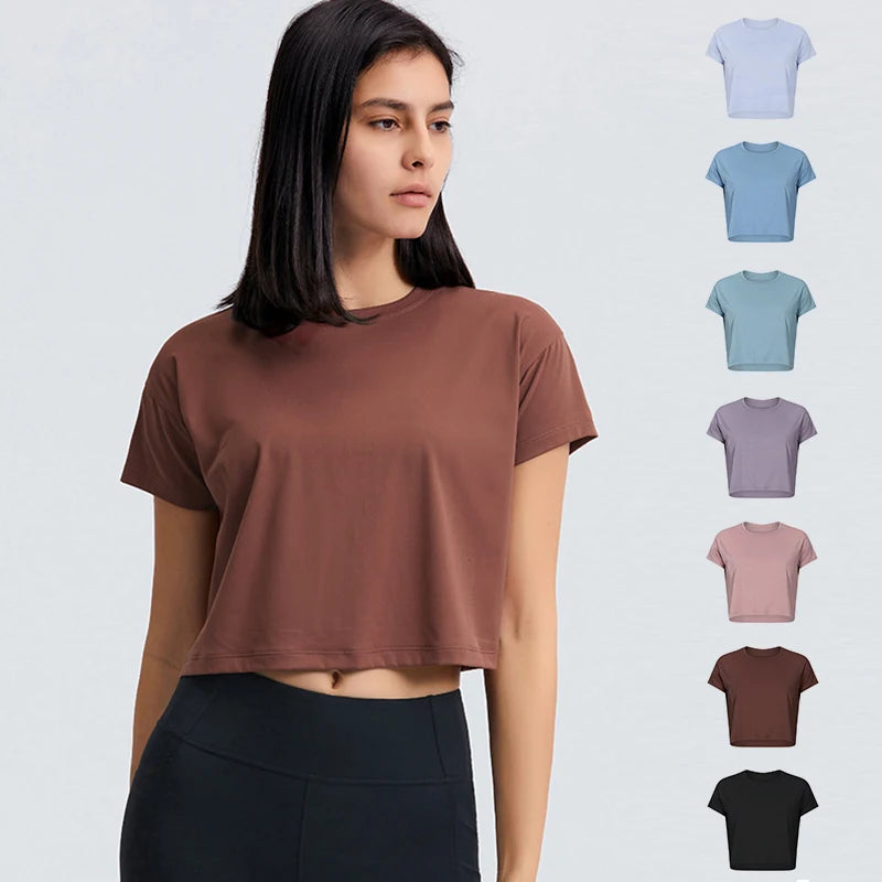 Yoga Crop Top Short Sleeve Shirts for Women