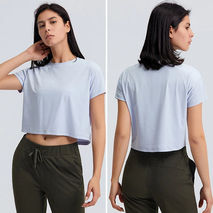 Yoga Crop Top Short Sleeve Shirts for Women