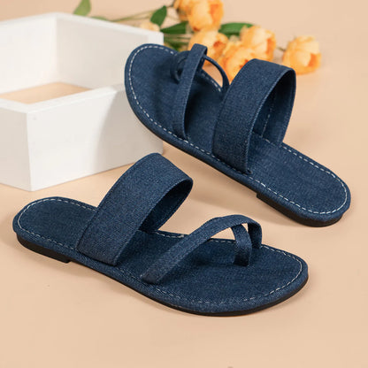 Womens Denim Flat Soft Bottom Slip on Sandals