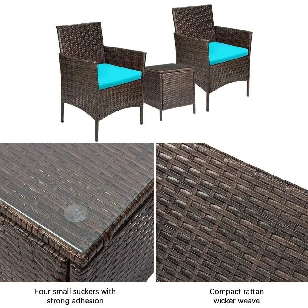 3-Piece PE Wicker Chairs with Table Furniture Set