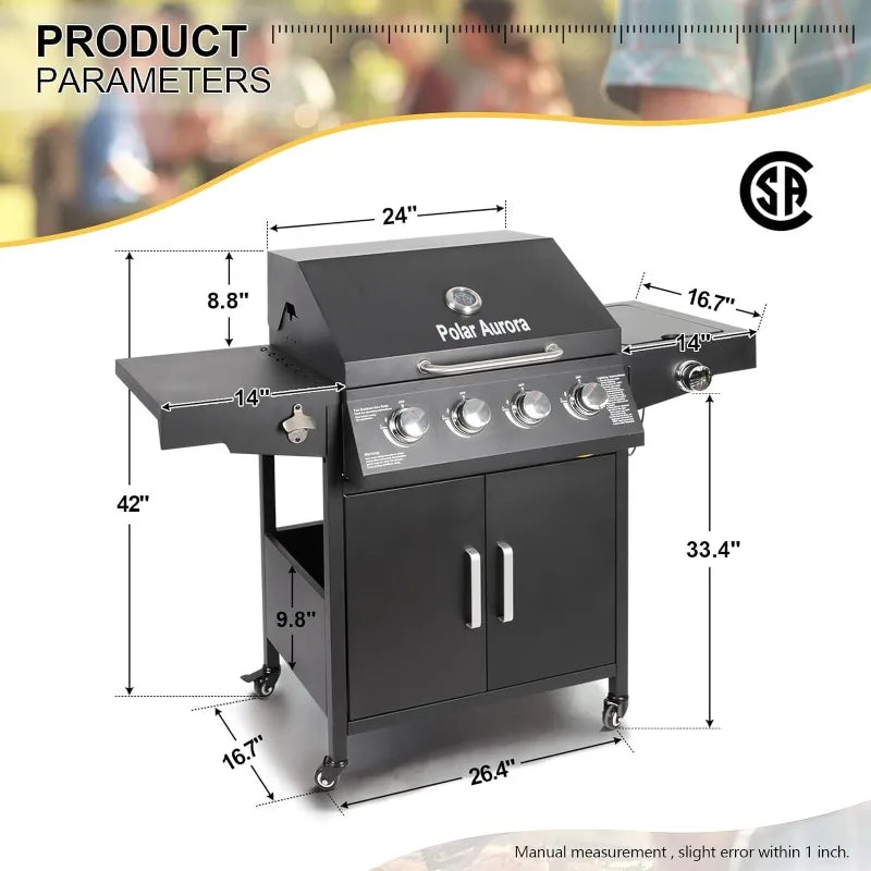 Propane Gas Grill 4 Burners with Side Burner