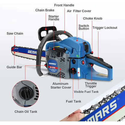 Gas Chainsaw 52cc 18 Inch Power Chain Saw, 2-Cycle