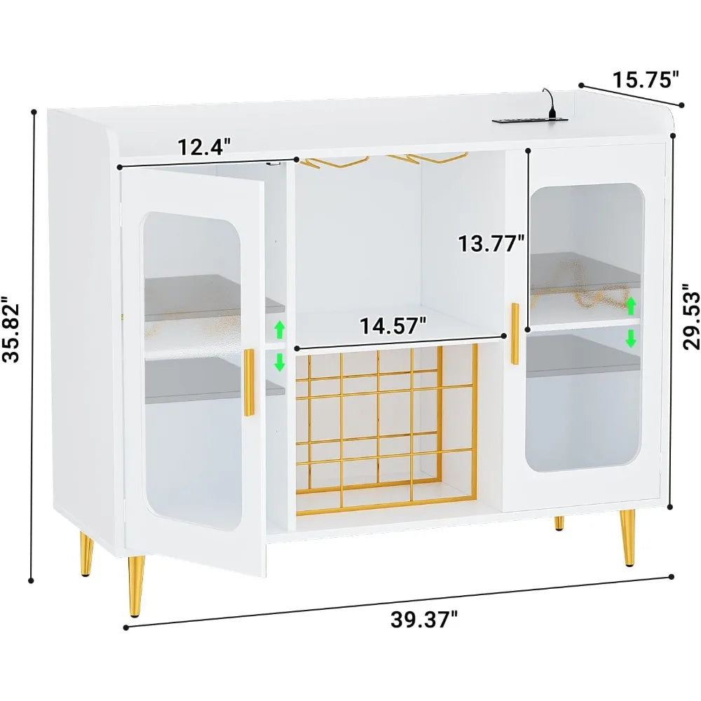 Liquor Cabinet Bar with Power Outlet and LED Light, Wine Bar Cabinet with Wine and Glasses Rack