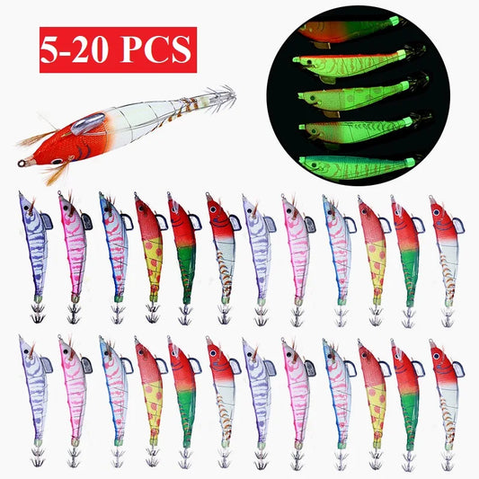 5-20pcs Luminous Wood Shrimp, Fake Crankbait Fishing Lures