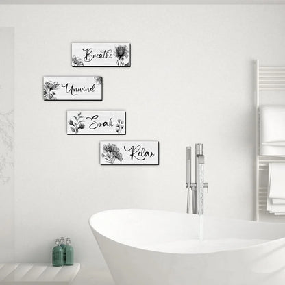 4 Pieces Bathroom Wall Art, Rustic Farmhouse Decor Sign