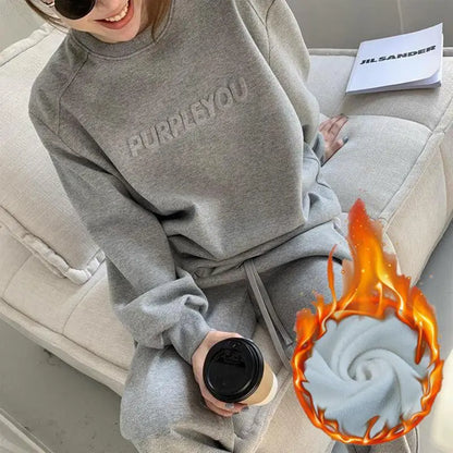 Women Fleece Long Sleeve Two-Piece Tracksuit Set