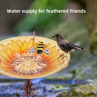 25 in Tall Yellow Glass Outdoor Bird Bath