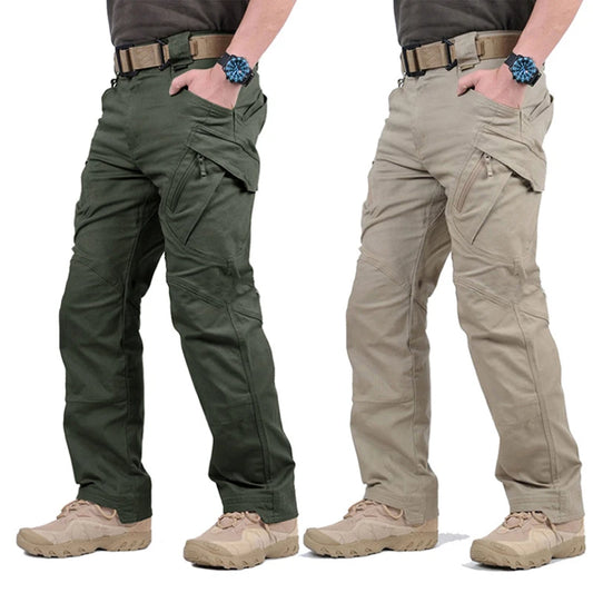 Mens Waterproof Cargo Pants Elastic Multiple Pocket, Military