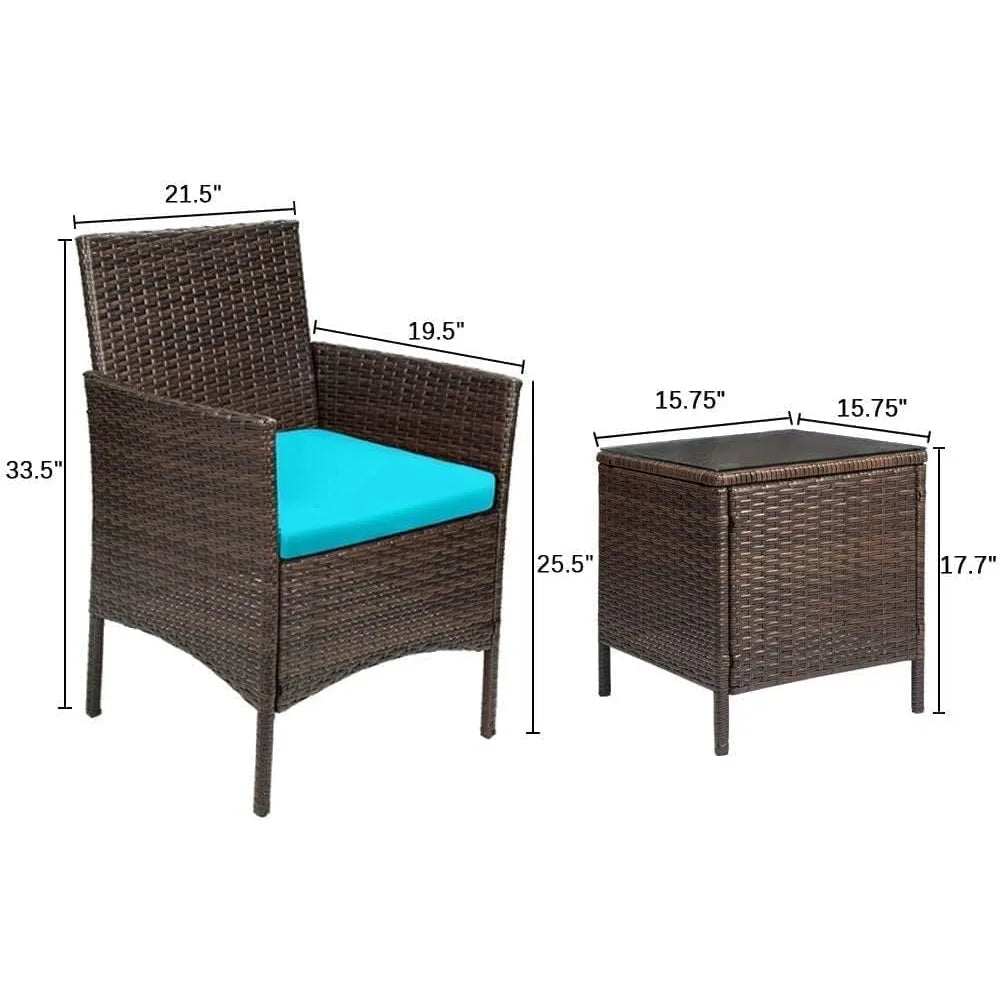 3-Piece PE Wicker Chairs with Table Furniture Set