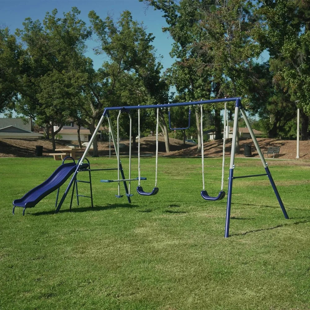 Heavy-Duty Metal Swing Set for Kids with Slide