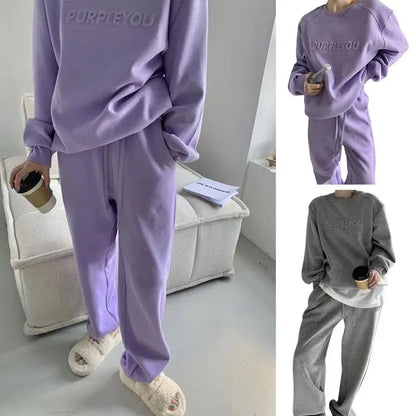 Women Fleece Long Sleeve Two-Piece Tracksuit Set