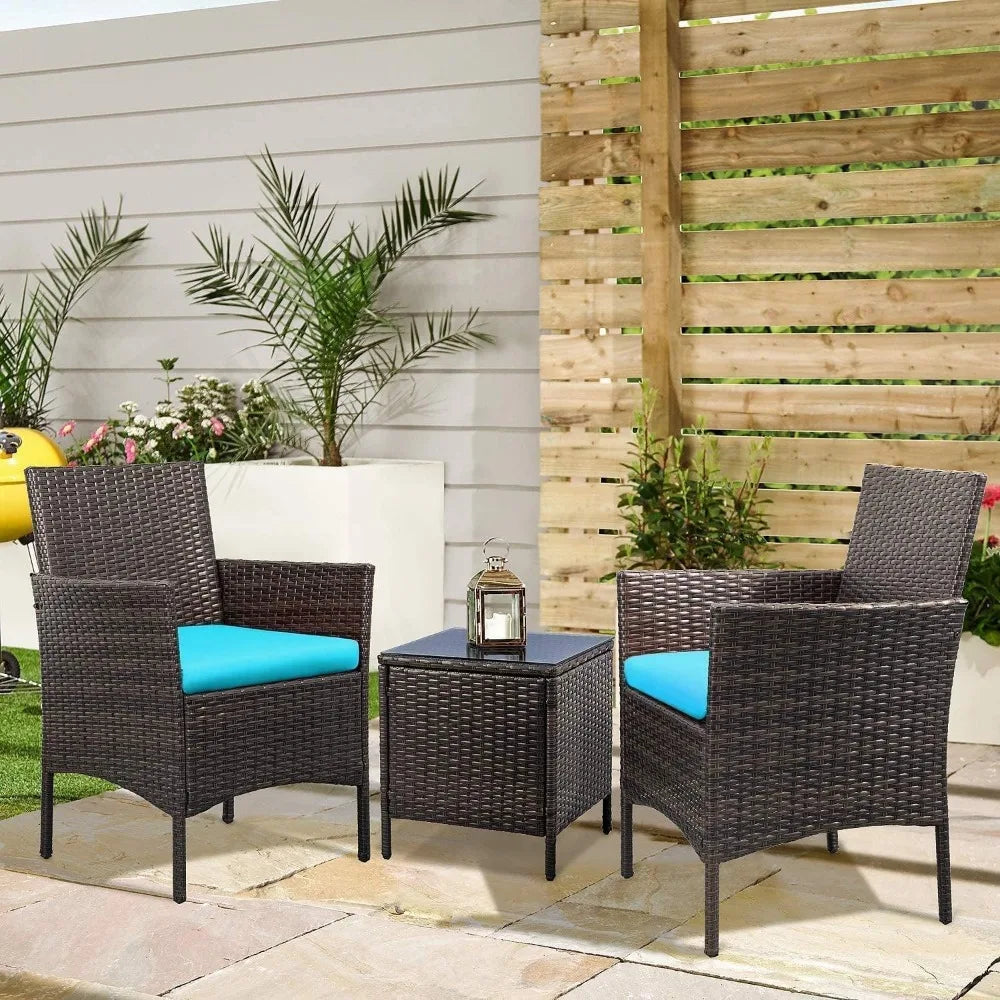 3-Piece PE Wicker Chairs with Table Furniture Set