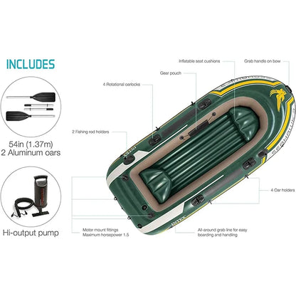 Seahawk Inflatable Boat Series: Includes Deluxe Aluminum Oars and High-Output Pump – SuperStrong PVC – Fishing Rod Holders