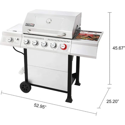 5-Burner BBQ Propane Grill, Stainless Steel, 64,000 BTU