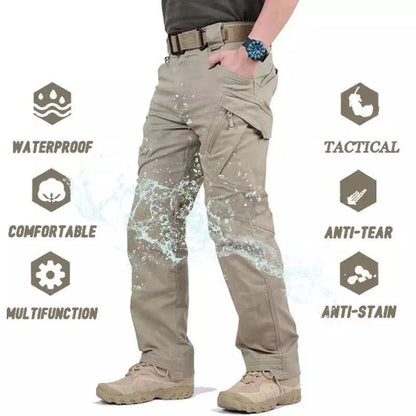 Mens Waterproof Cargo Pants Elastic Multiple Pocket, Military