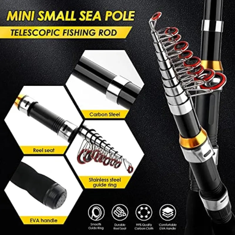 Telescopic Fishing Rod Reel Combo 2PCS 6.89FT, Collapsible Fishing Pole