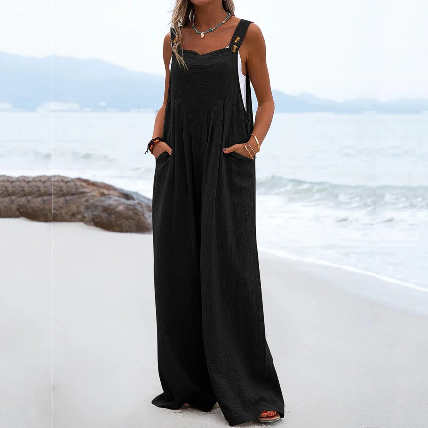 Casual Rompers Cotton Linen Loose Jumpsuit for Women