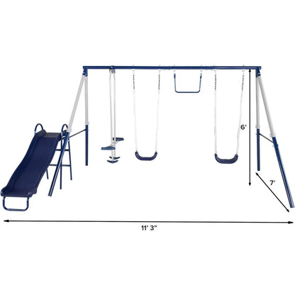 Heavy-Duty Metal Swing Set for Kids with Slide