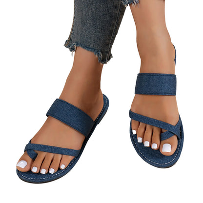 Womens Denim Flat Soft Bottom Slip on Sandals