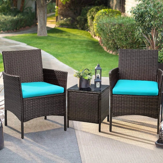 3-Piece PE Wicker Chairs with Table Furniture Set