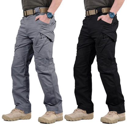 Mens Waterproof Cargo Pants Elastic Multiple Pocket, Military