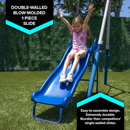 Heavy-Duty Metal Swing Set for Kids with Slide