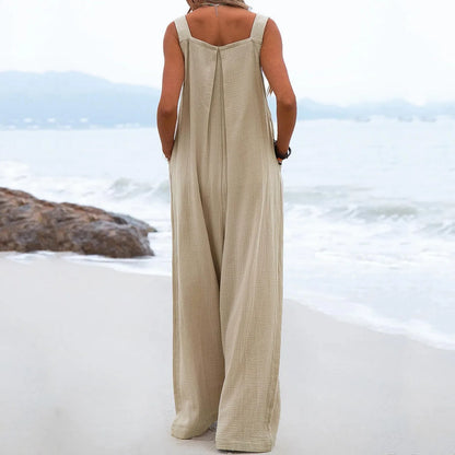 Casual Rompers Cotton Linen Loose Jumpsuit for Women