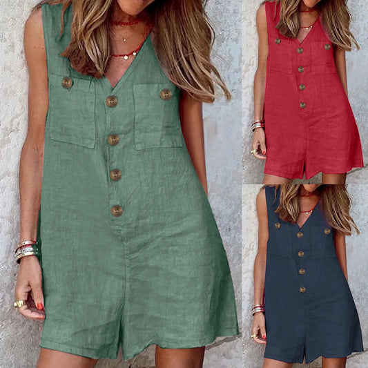 Casual V Neck Sleeveless Summer Rompers for Women