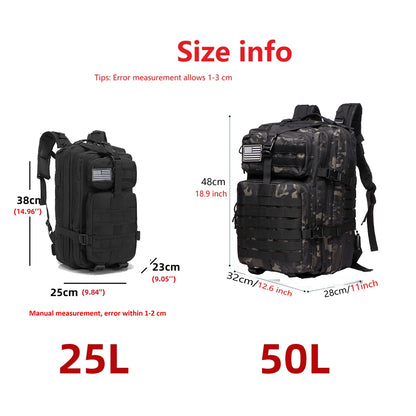 25L/50L Sturdy Nylon Waterproof Tactical Sports Backpack