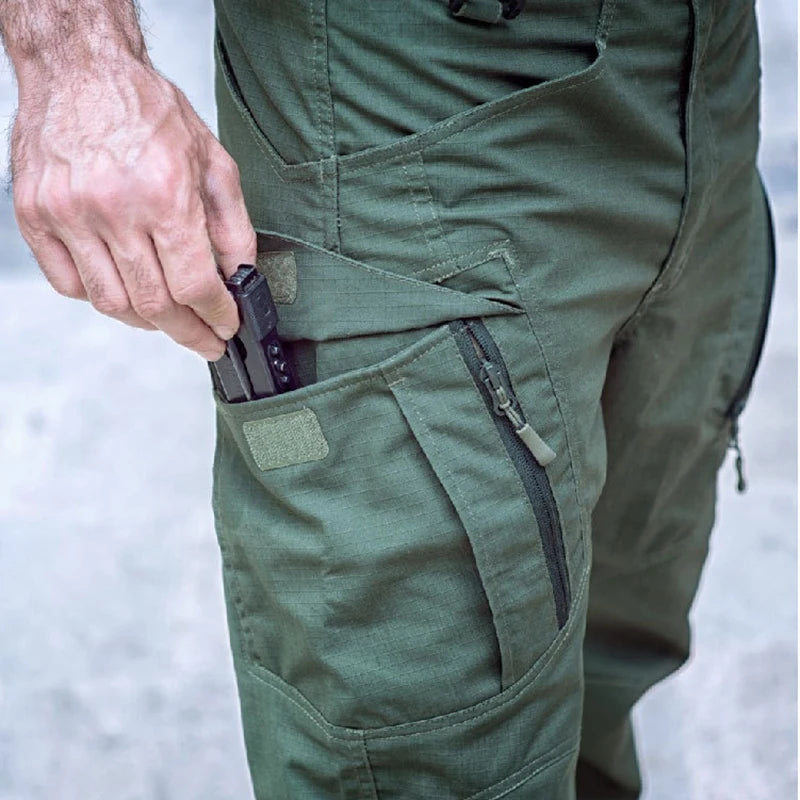 Mens Waterproof Cargo Pants Elastic Multiple Pocket, Military