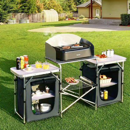 Folding Camping Table with Storage, Camping Kitchen Tables