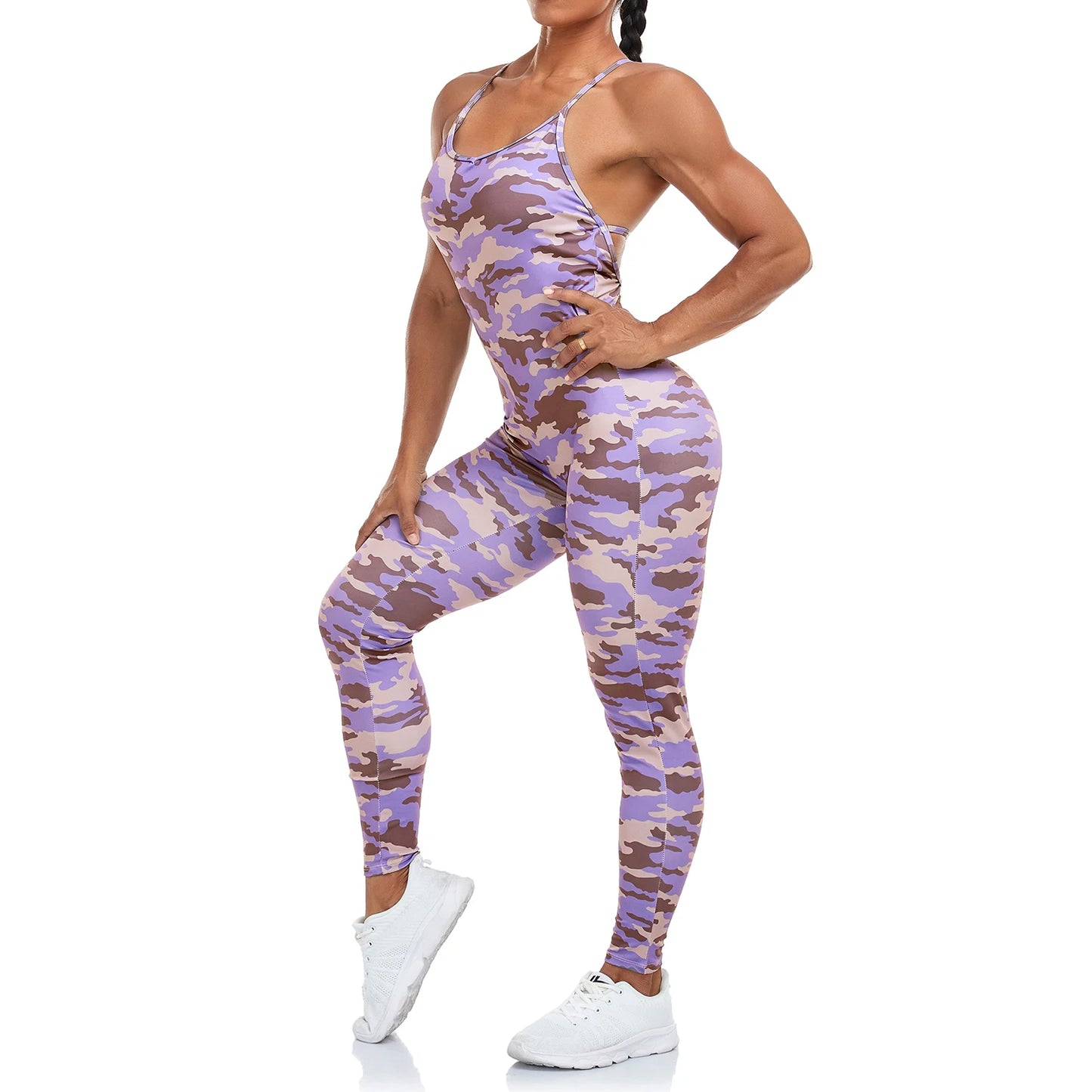 Women One-Piece Sleeveless Printing Yoga Jumpsuit