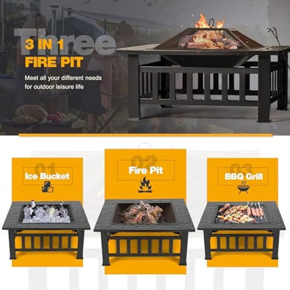 32 inch Multi-Use Metal Outdoor Fire Pit Table