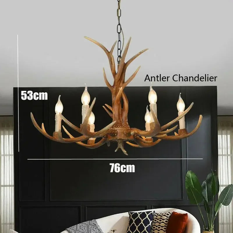 AmericanStyle Vintage Chandelier Resin Deer Horn Antler Ceiling Light