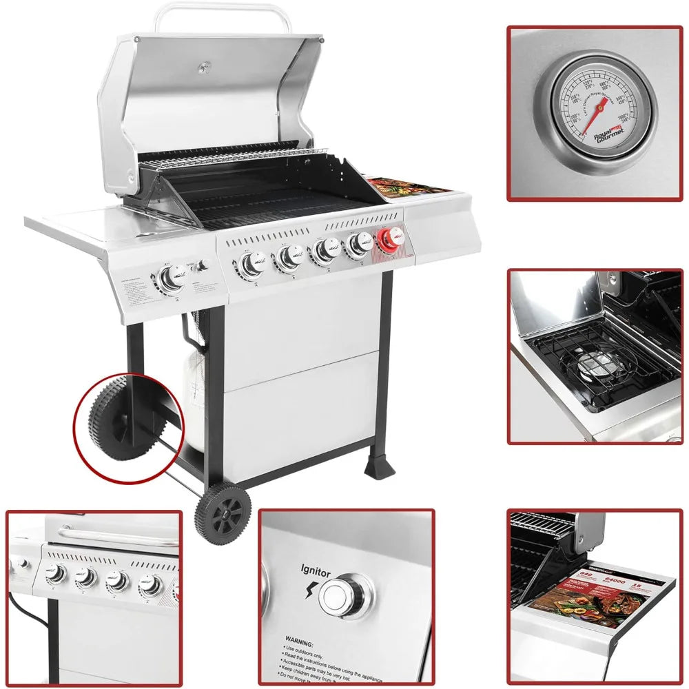 5-Burner BBQ Propane Grill, Stainless Steel, 64,000 BTU