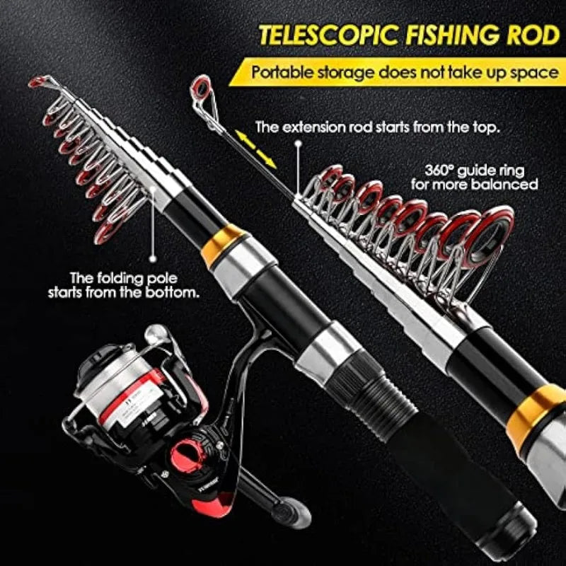 Telescopic Fishing Rod Reel Combo 2PCS 6.89FT, Collapsible Fishing Pole